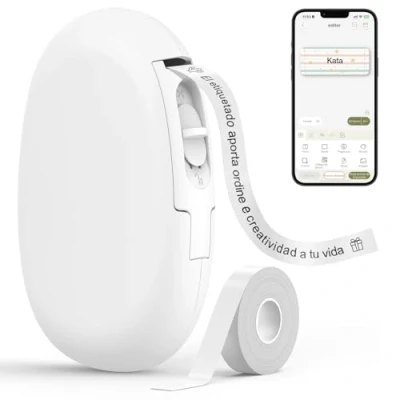 Imagen de SUPVAN Etiquetadora E10 con Etiqueta, Impresora Etiquetas Autoadhesivas, App Inteligente KATASTMBOL 40+ Fuentes, 150+ Plantillas &amp; 700+ Iconos, Imprima Personalizadas, Blanco