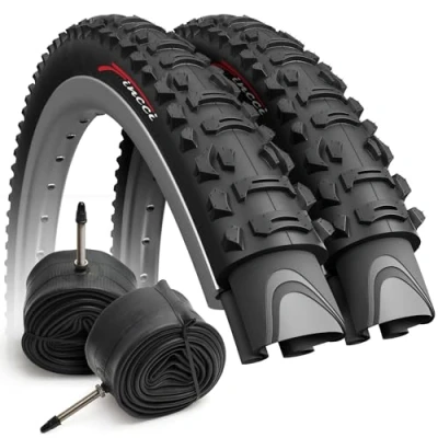 Imagen de Fincci Par Plegable Cubiertas 26 x 1.95 Pulgadas Neumático, 60 TPI 2X Cámaras de Aire con Schrader Válvula Interior Carretera para MTB Montaña Hibrida Bici Bicicleta 50 559 Paquete 2