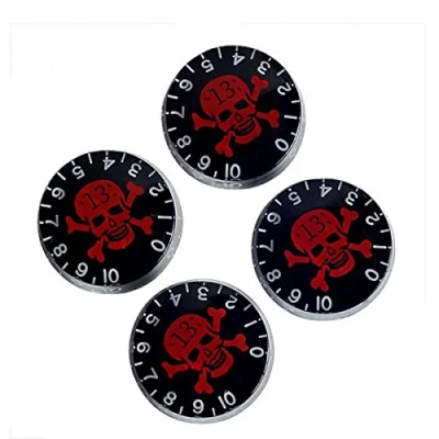 Imagen de Musiclily Métrica 6mm Perillas Sombrero de Guitarra Eléctrica Botones Speed Control volumen Tono para Epiphone Les Paul,Negro con Rojo Patrón Calavera(4 Piezas)