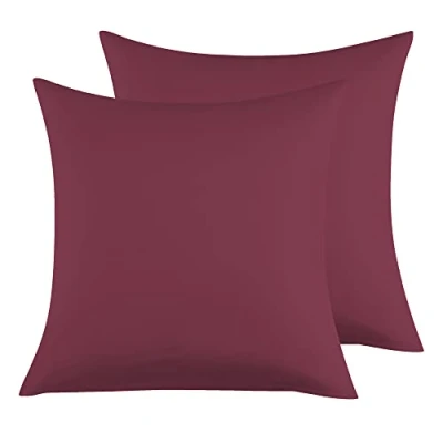 Imagen de Funda Almohada 100% Algodón 65x65 cm 2 PCS, Juego de Suave Puro Algodón, Sin Cremallera Cepillada con Cierre sobre Borgoña