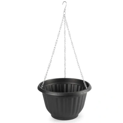 Imagen de AC Maceta Redonda Colgante, plástico, macetero, Tiesto, Recipiente para Plantas, Flores, balcón, terraza, hogar, Fabricada en España (Antracita 25 x 15 cm)