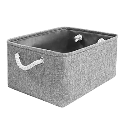 Imagen de MANGATA Caja de almacenamiento lona engrosada plegable con asas cuerda (Lavable, Small, Gris)