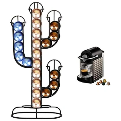 Imagen de Bakaji soporte para cápsulas de café con forma cactus y metal, 40 plazas, color negro, tamaño 42 x 10 19,5 cm, diseño moderno