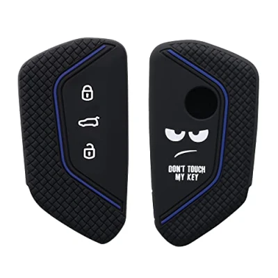 Imagen de kwmobile Carcasa Compatible con Llavero de VW Golf 8 Llave Coche 3 Botones Funda para Mando Silicona Blanco/Negro/Azul