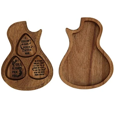 Imagen de Caja de púas madera guitarra, porta Guitarra en forma Contenedor Plectrum con 3 piezas selección para estándar Puas