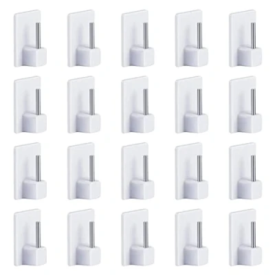 Imagen de 20 Ganchos Autoadhesivos, Blanco Soporte de Barra Cortina, Gancho Simple Sin Costuras, Taladro Adhesivo para Puerta Colgante con Llave, Adecuado la Familia,Blanco