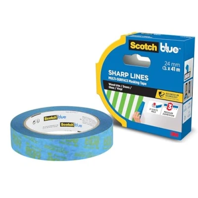 Imagen de ScotchBlue 2093 Sharp Lines Cinta Adhesiva Mejorada para zócalos, Puertas, Ventanas o Vinilo, Azul: líneas afiladas, 24 mm