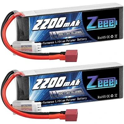 Imagen de Zeee 2S Lipo Batería 2200mAh 7.4V 50C RC con Deans Plug para FPV Drone Quadcopter Helicóptero Avión Barco Coche Modelos (Paquete de 2)