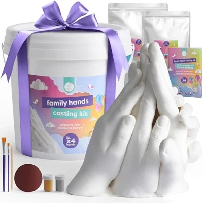 Imagen de chuckle Kit XL de Molde Manos Familia 3D, hasta 4 Manos, con Yeso y Capacidad 6 litros, Ideal para Esculturas Pareja Recuerdos Memorables, Regalo Original Familias Parejas