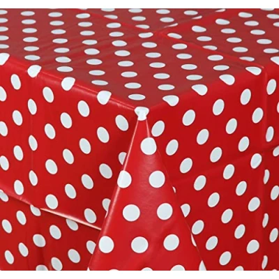 Imagen de Home Direct Mantel de Hule, Rectangular 140 x 200cm Lunares Rojo