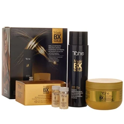 Imagen de Tahe Magic BX Gold Pack para cabellos secos: Champú redensificador 300 ml + Mascarilla redensificadora Tratamiento 50