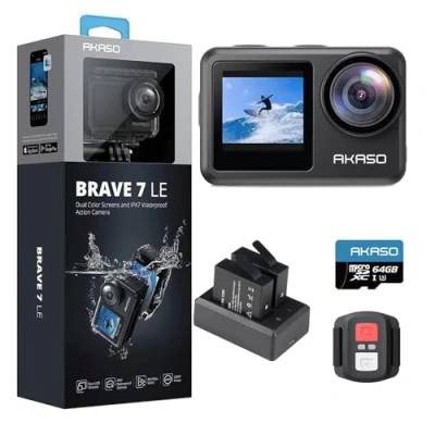 Imagen de AKASO Brave 7 LE Cámara Deportiva 4k30FPS 20MP WiFi con Tarjeta de Memoria U3 64 GB, Acuatica Sumergible 40M IPX7, Resistente al Agua, EIS, Pantalla Táctil