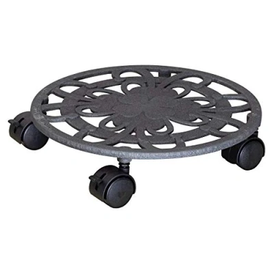Imagen de Wagner Soporte con Ruedas para Plantas TRÉBOL de LA Suerte Ø 29 x 6,5 cm I Uso Exterior + Interior Hierro Fundido, Gris Pizarra 2 Frenos Capacidad Carga 75 kg 20091801