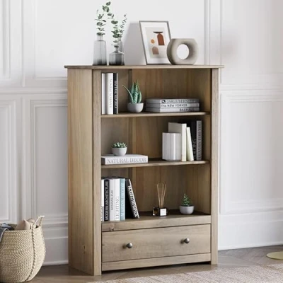 Imagen de Vida Designs Drawer Bookcase Panama Estantería con 1 cajón, Roble Natural, Pino, Brown, Dimensions (LWH): 80 x 35 110.5 cm