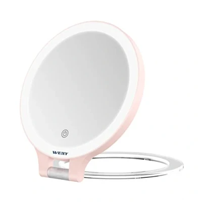 Imagen de WEILY Espejo Maquillaje con Luz, 10x/1x Aumento, Led de Doble Cara 3 Colores, Recargable Plegable Baño para y Viaje (Rosa)
