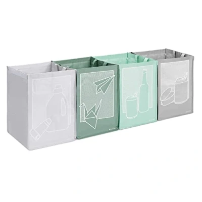 Imagen de Navaris Bolsas de Reciclaje para Basura Set 4X Cubo Tela Impermeable Reciclar plástico Vidrio cartón y Metal Contenedor Cocina
