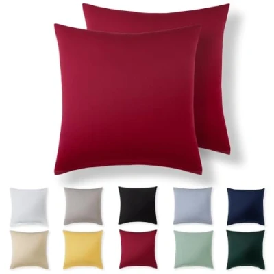Imagen de Alreya Juego de 2 Fundas Almohada 100% Algodón Jersey 50 x cm Rojo Funda Cojín para Cama 50x50 Cojínes sofá hipoalergénica