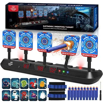 Imagen de Lehoo Castle 5 Diana Nerf, Objetivo Digital Electrónico para Nerf con Restablecimiento Automático, Incluye 20 Balas, Muñequeras, Pegatinas, Juguetes Niños, Regalos Cumpleaños Niños