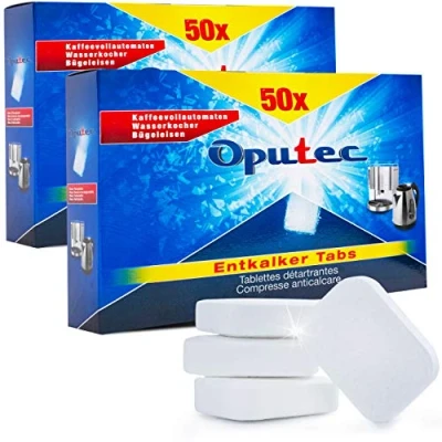 Imagen de 100x Oputec Pastillas descalcificadoras para máquinas De café y espresso: descalcificadoras/pastillas descalcificación aplicación universal: Jura, Senseo, Siemens, Tassimo, Delonghi