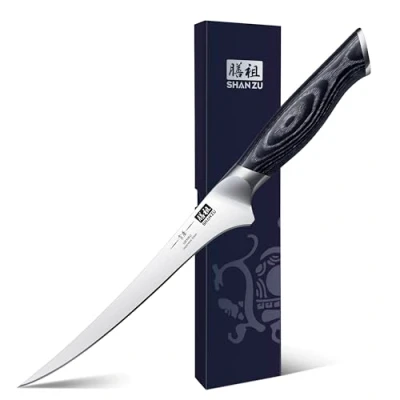 Imagen de SHAN ZU cuchillo para filetear 7 pulgadas, deshuesar, de cocina profesional súper afilado acero inoxidable con alto contenido carbono japonés Serie Genbu