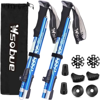 Imagen de Bastónes de Senderismo,Bastón Trekking Plegable Anti Choque Aluminio 7075, Bastones Marcha para Senderismo Alpinismo Trail Viaje (Azul 2 Bastones)