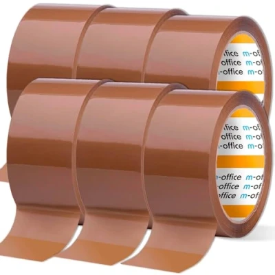 Imagen de m office Cinta Adhesiva, Adhesiva Marrón de Embalar, Rollo para Embalaje Cajas, Envíos, Mudanzas y Manualidades, Precinto Seguro Resistente, (6 unds, 36mmx66m)