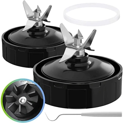 Imagen de Paquete de 2 piezas repuesto para licuadora, conjunto cuchillas extractoras 7 aletas con junta goma compatible licuadoras Nurti Ninja Auto iQ BL480 BL482 BL642 BL682 NN102
