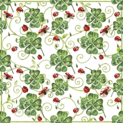 Imagen de 20 servilletas Mariquitas volando alrededor de tréboles suerte Jardín Nochevieja Año Nuevo Decoración mesa Decoupage Serviettentechnik 33x33cm