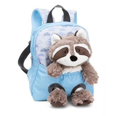 Imagen de NICI Mochila infantil azul 2 en 1 con mapache de peluche 25cm guardería niñas y niños Zona trasera suave correas ajustables 49844