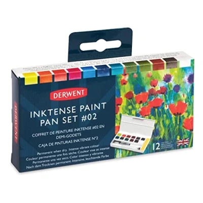 Imagen de Derwent Inktense Set de Acuarelas #2 con 12 Colores, Media Paleta Pinturas, Soluble en Agua, Ideal para Dibujar y Pintar Papel o Tejidos, Calidad Profesional, Tamaño Viaje (2305789)
