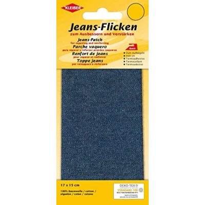 Imagen de Kleiber Parche de reparación Jeans para Planchar 17 cm x 15 cm, Corte a Medida, Color Azul Oscuro, Algodón