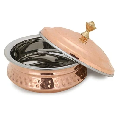 Imagen de Zap Impex® Bol de arroz original la India Handi (Dechki), acero inoxidable y cobre con tapa, 20 cm diámetro