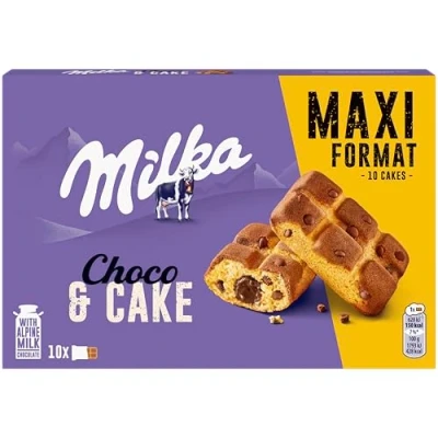 Imagen de Milka Cake &amp; Choc Bizcocho con Pepitas de Chocolate Leche los Alpes y Relleno Formato Familiar 350g