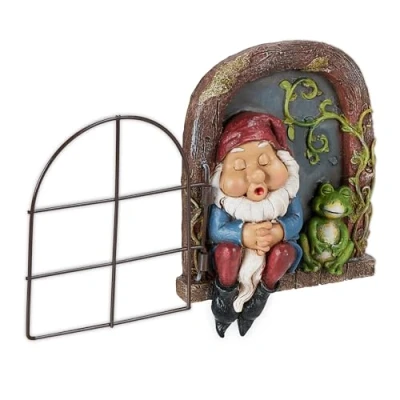 Imagen de Relaxdays Enano Decoración Árbol Gnomo en la Ventana, Resistente a Intemperie, para Colgar, 17 x 12 4,5 cm, Multicolor, Polirresina