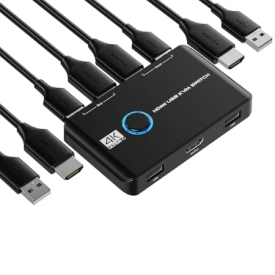 Imagen de Jancane KVM Switch 4K 60Hz HDMI 2PC 1 Monitor, 2 Puertos Box USB Switches para ordenadores compartir teclado, ratón, impresora y un monitor HD