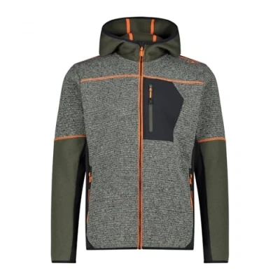 Imagen de CMP Chaqueta de forro polar Knit Tech con capucha fija para hombre, color olivo antracita, 46
