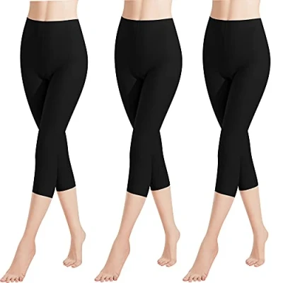 Imagen de Libella 3 Piezas Mujer Leggins 3/4 Mallas Hecho de algodón Capri Pantalones Corto con Cintura Alta Multicolor Ajustado Deportivas 4161 Negro XXL