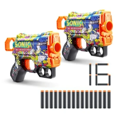 Imagen de XShot Skins Menace Blaster Sonic Hyper Spike, The Hedgehog Design with 16 Darts, Easy Reload, Air Pocket Dart Technology, Toy Foam for Kids, Teens and Adults (2 Blasters, Darts)
