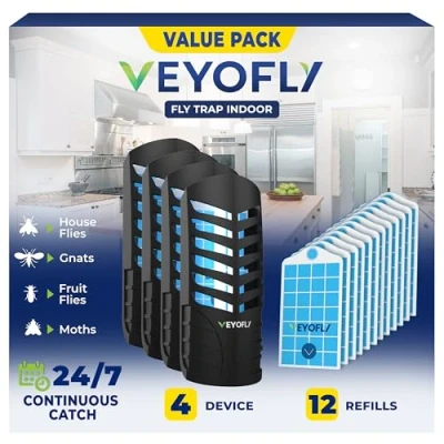 Imagen de VEYOFLY trampas para moscas de frutas interiores, en (4 dispositivos + 12 recargas) atrapamoscas moscas, trampa insectos