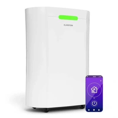 Imagen de KLARSTEIN Aerodry Smart 12l deshumidificador 12l/día, depósito 2.5l, WiFi, App, Alexa, 39dB silencioso, Filtro de Carbono, led, Timer, eléctrico, Blanco