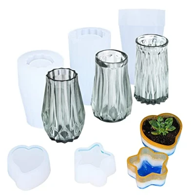 Imagen de Cayway 5 Pz Botella Molde de Resina Silicona Florero Foral Moldes para Macetas Epoxi, Decoración del Hogar