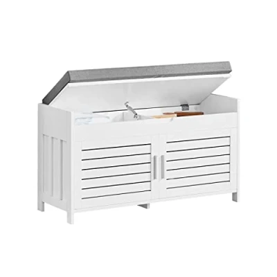 Imagen de SoBuy FSR102 W Banco Zapatero con 2 Puertas de almacenamianto cojín Acolchado Asiento 90 x 30 46 cm ES