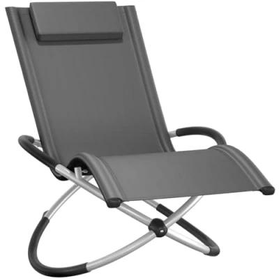Imagen de TecTake® Tumbona Plegable con Función Balancín, Playa Ergonómica, Piscina en Acero y Textileno, Jardín Exterior, Protección Antivuelco, Carga Máx. 150 kg, Fácil Montaje Gris