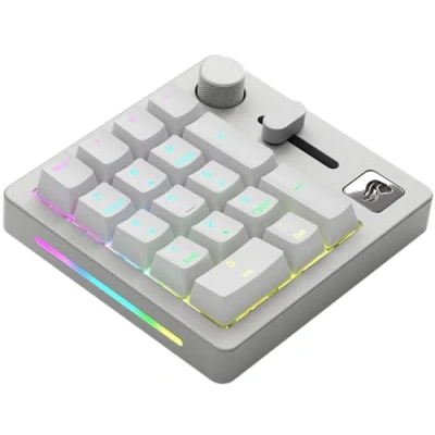 Imagen de Glorious Gaming GMMK Macro Numpad Cavo o wireless Bluetooth, alluminio premium, personalizz., cursore e manopola programmabili, RGB, switch lineari, 18 ABS Doubleshot Keycaps Ghiaccio