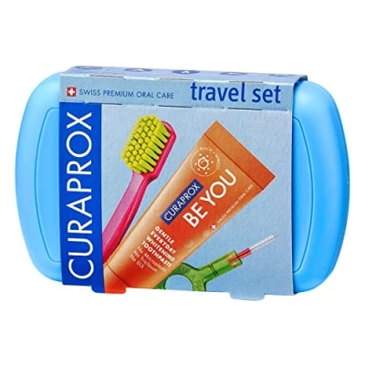 Imagen de Curaprox Travel Set Azul Cepillo de dientes viaje acoplable CS 5460 + «Be You» Pasta 2 cepillos interdentales CPS prime 07 y 09