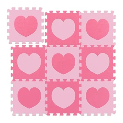 Imagen de Relaxdays Alfombra Puzle Corazón Niños, 18 Piezas, Colchoneta Bebés, Goma EVA no Nociva, 91,5 x cm, Rosado y Fucsia, PE, PEVA, Rosa, Set de 9