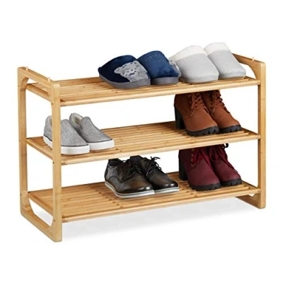 Imagen de Relaxdays Zapatero Extensible Madera, Mueble Zapatos, 3 Niveles, 9 Pares, Pasillo o Entrada, 50 x 75,5 33 cm, Natural, Bambú, 1 Unidad