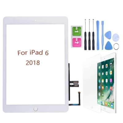 Imagen de Hedywei Pantalla táctil de repuesto para iPad 6 Gen A1893 A1954 (2018 9,7 pulgadas) Touch Screen Digitizer con kit herramientas (blanco)