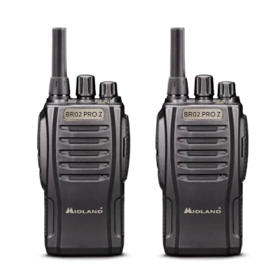 Imagen de Midland BR02 Pro Z C1524, 2 Radio Transceptor, Walkie Talkie Profesional con 32 Canales PMR446, Auriculares MA 21LKI, Clips para Cinturón, Baterías Recargables 2000 mAh hasta 24 Horas, Negro
