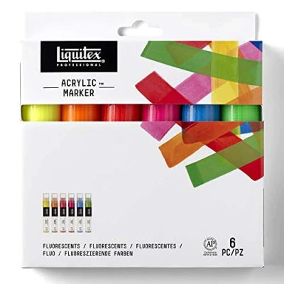 Imagen de Liquitex Set de rotuladores acrílicos Punta Ancha, Colores Fluorescentes, 15 mm, 6 Unidades